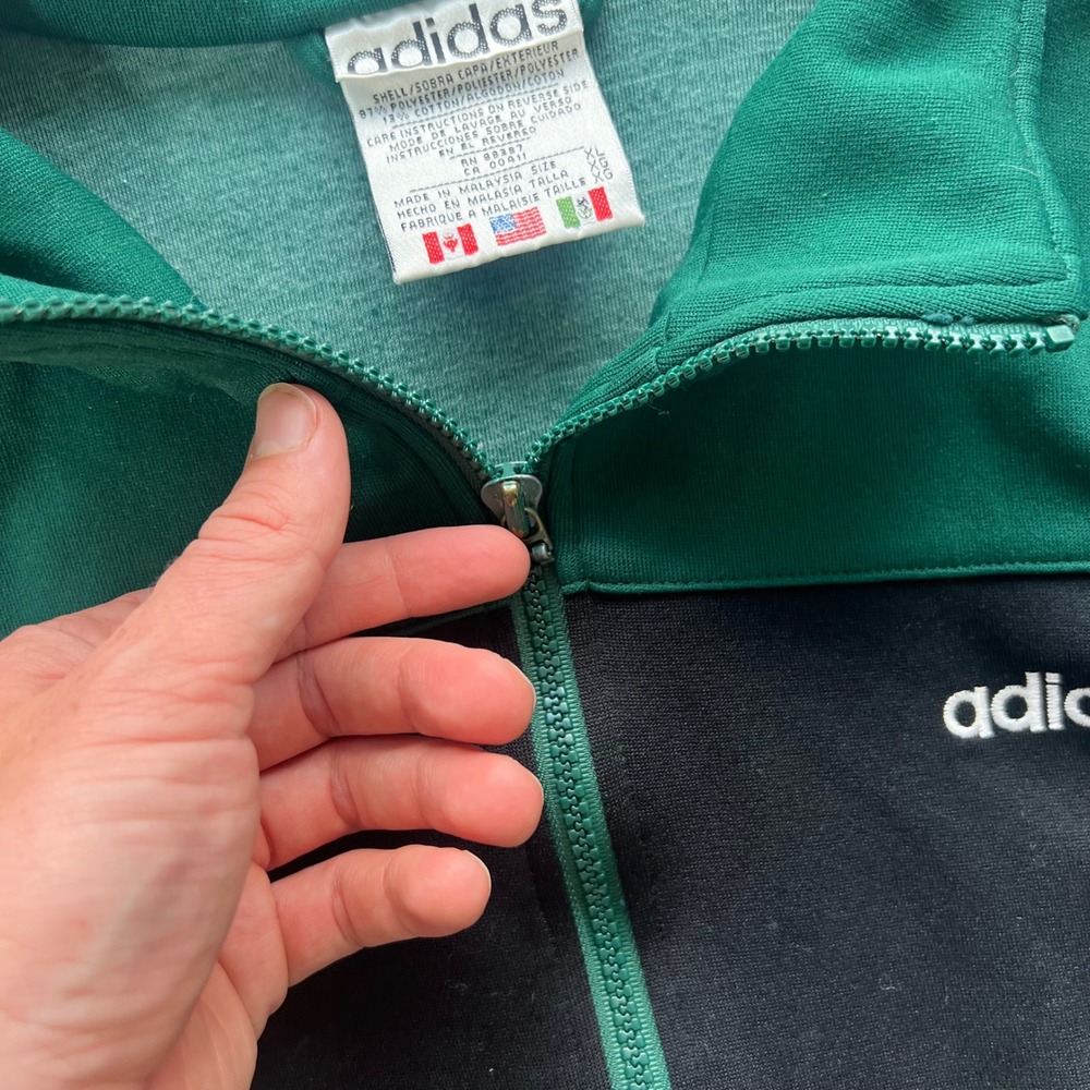 Vintage Adidas Track Jacket Mens XL Green Black Colorblock Zip Up 3 Stripe 90s - Picture 4 of 6